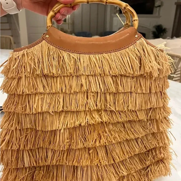 Kate ♠️ Spade Hula Bag Ida Natural Straw Wicker Fringe Cruise Tote RARE NWT